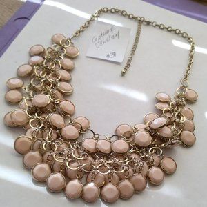 Peach Beaded simulated rose quartz cluster loops stretch costume necklace